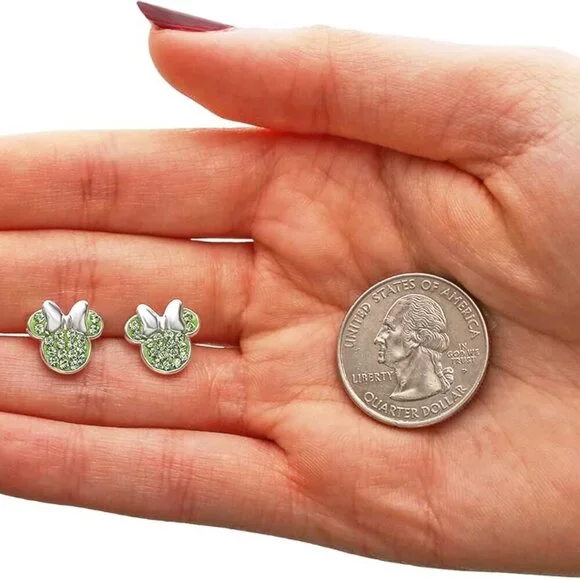 Sterling Silver Minnie Mouse Stud Earrings Pave Birthstone Crystal Gift - Picture 5 of 6